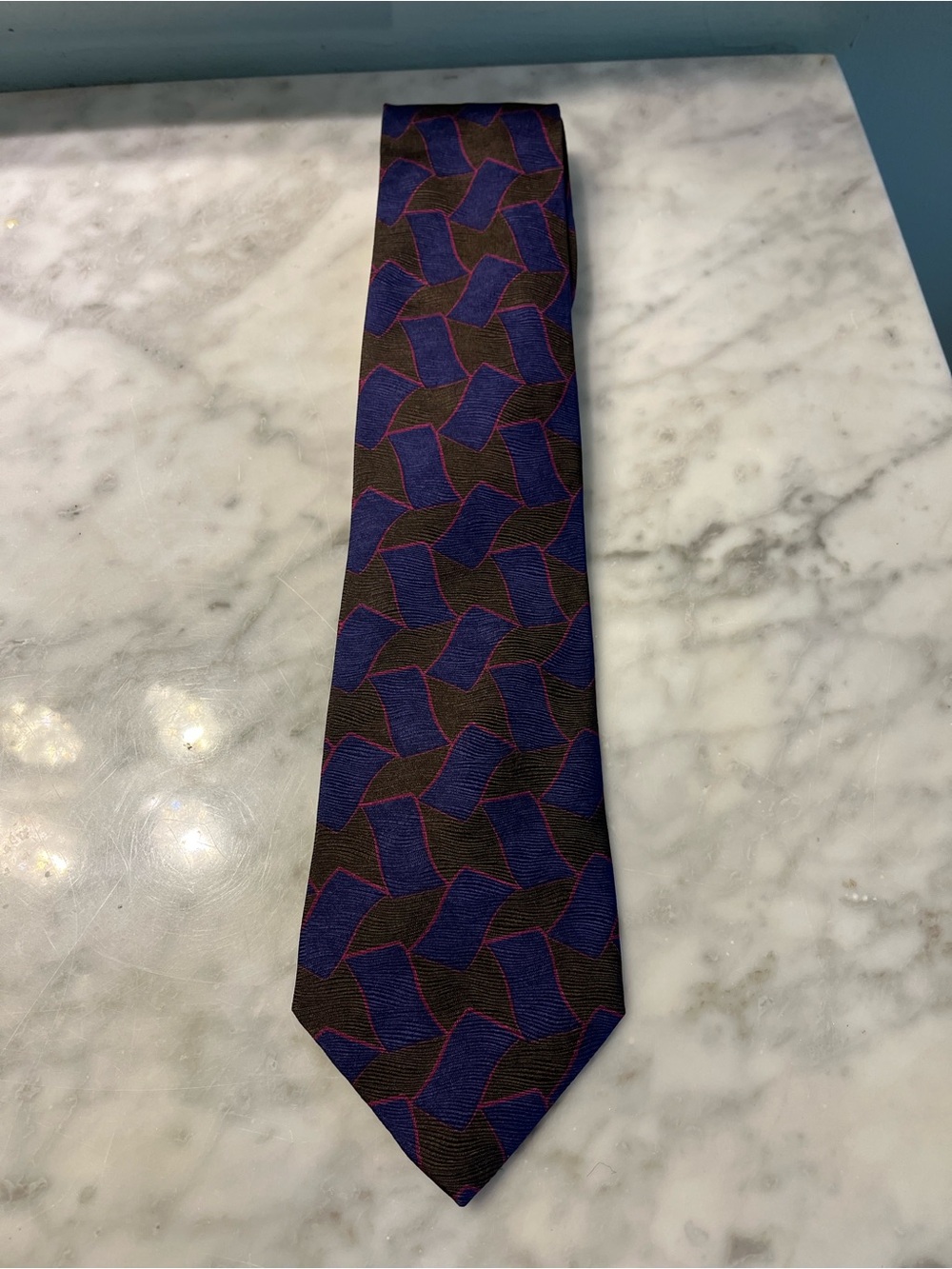 Giorgio Armani Navy, Black & Purple Geometric Silk Tie